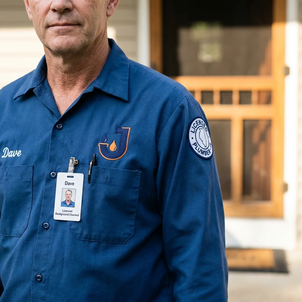 Licensed plumber showing ID badge in Little Falls, MN